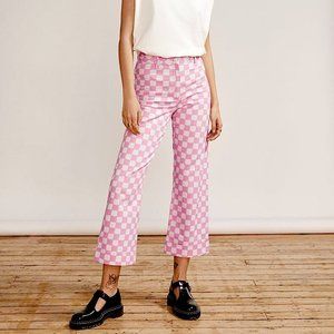 KITRI x Jessie Bush - White Pink Checker Retro Style Flared Pants, Sz 4